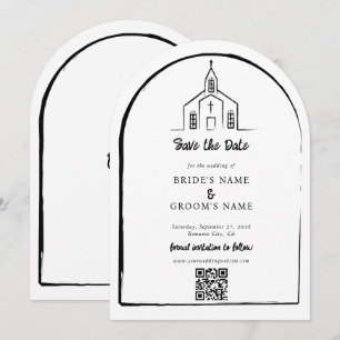 Hand Drawn Church Traditional Whimsical Wedding Save The Date