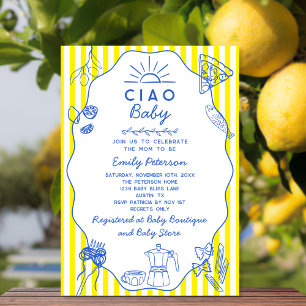 Hand Drawn Ciao Baby Italian Theme Boy Baby Shower Invitation