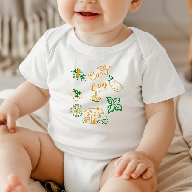 Hand Drawn Ciao Italian Pizza & Pasta Baby Shower Bodysuit (Creator Uploaded)