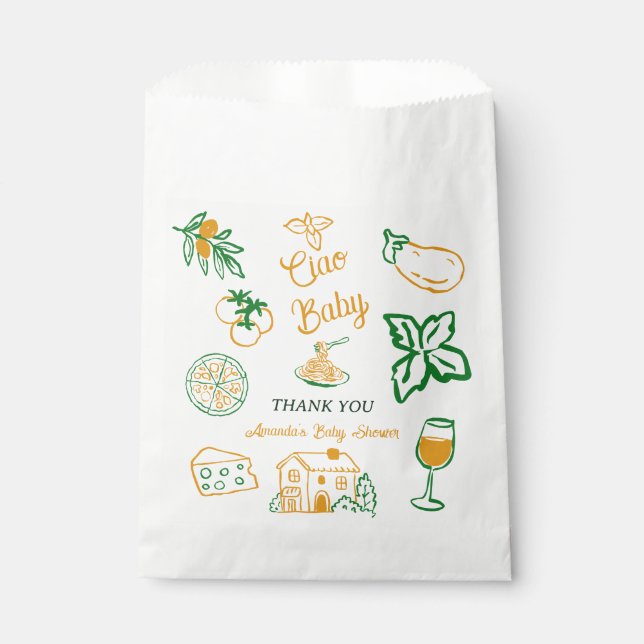 Hand Drawn Ciao Italian Pizza & Pasta Baby Shower Favour Bag (Front)
