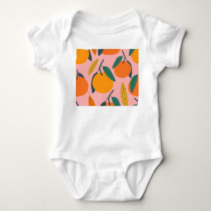 Hand-drawn citrus, seamless mandarin pattern. baby bodysuit
