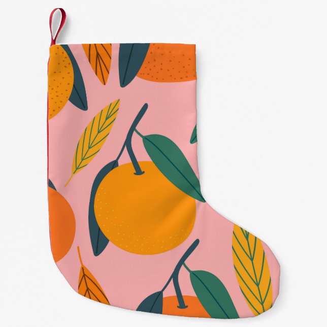 Hand-drawn citrus, seamless mandarin pattern. small christmas stocking (Front)