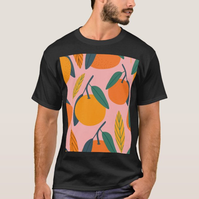 Hand-drawn citrus, seamless mandarin pattern. T-Shirt (Front)