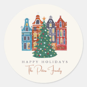Hand drawn City Amsterdam Christmas Classic Round Sticker