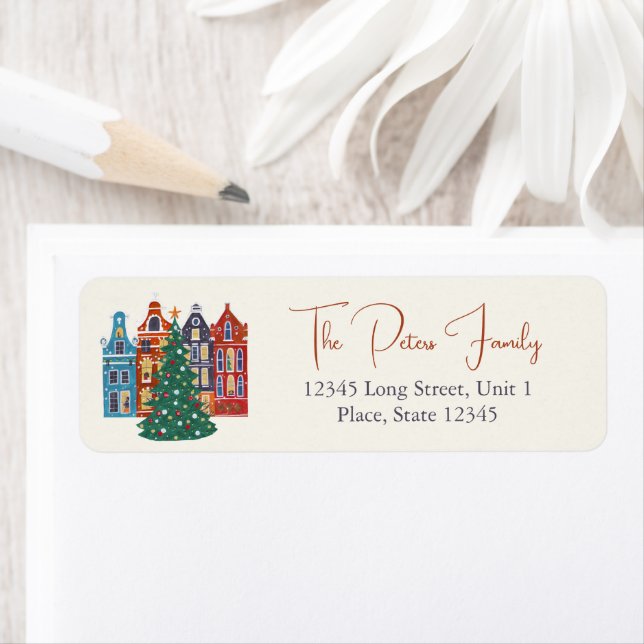 Hand drawn City Amsterdam Christmas Return Address Label (Insitu)