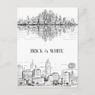 Hand Drawn City Line Art Skyline | Monochrome Postcard