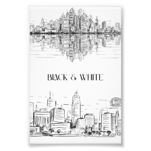 Hand Drawn City Skyline Black and White Urban Photo Print