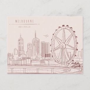 Hand Drawn City Skyline   Melbourne, Australia Postcard