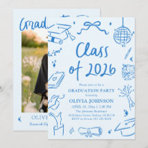 Hand Drawn Class of 2026 Blue Graduation Party