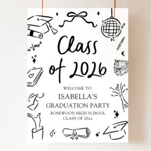 Hand Drawn Class of 2026 Graduation Party Welcome Poster