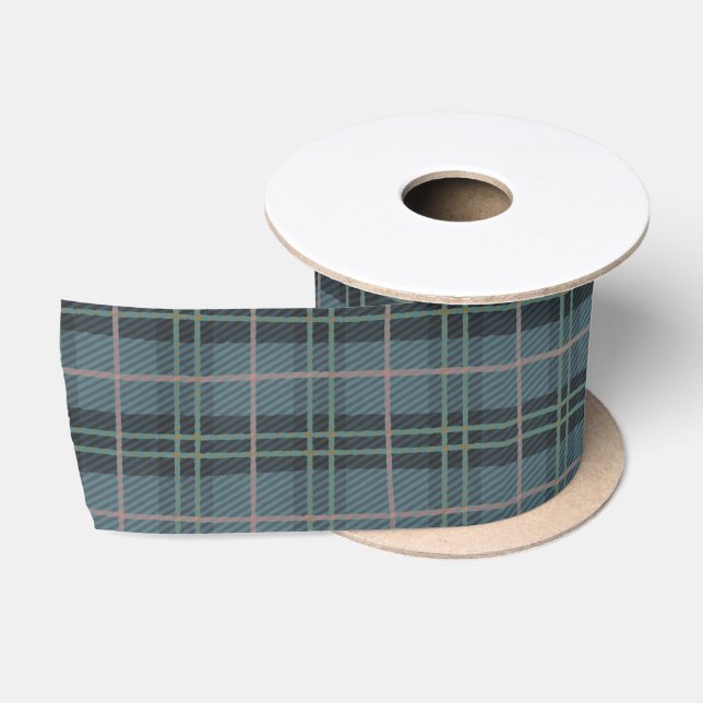 Hand Drawn Classic Blue Plaid Pattern Satin Ribbon (Spool)