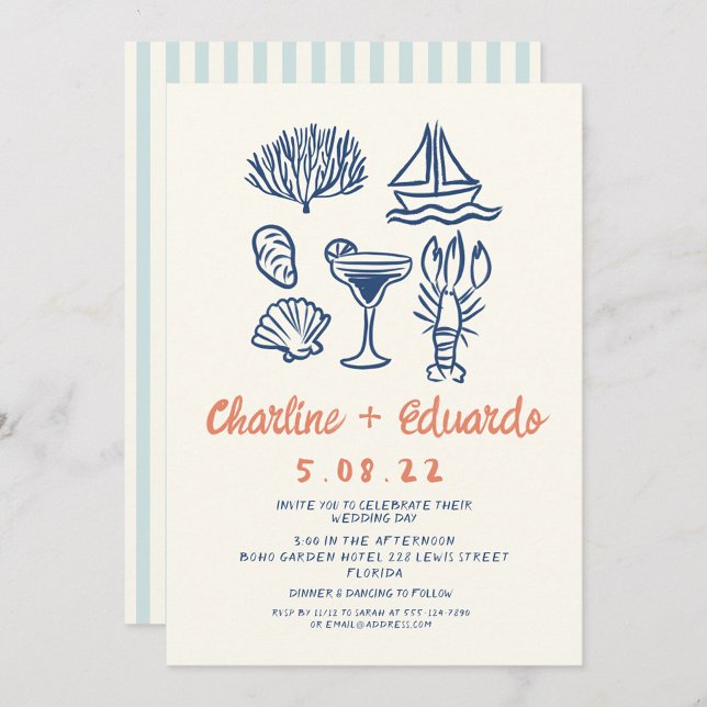 Hand drawn Coast  Retro Wedding invitation (Creator Uploaded)