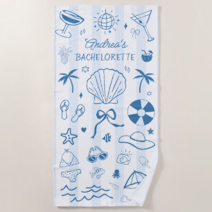 Hand Drawn Coastal Beach Summer Bachelorette Favor Beach Towel