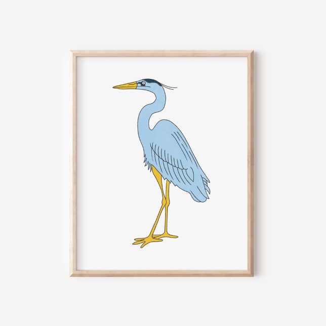 Hand-Drawn Coastal Blue Heron Illustration Art Poster (Creator Uploaded)