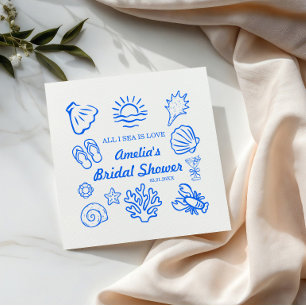 Hand drawn Coastal Bridal Shower Decor,Ocean Theme Napkin