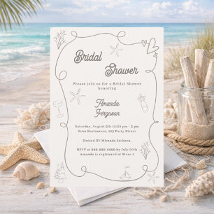 Hand drawn coastal ivory taupe sand Bridal Shower Invitation