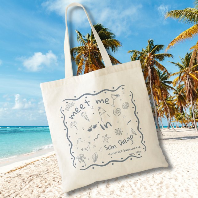 Hand Drawn Coastal Meet Me in Bach Location Tote Bag (Creator Uploaded)