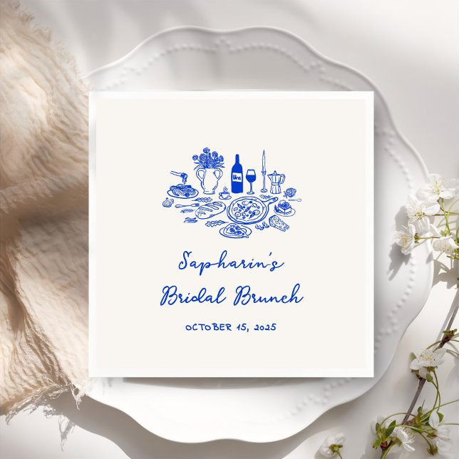 Hand Drawn Cobalt Blue Bridal Brunch  Napkin (Creator Uploaded)