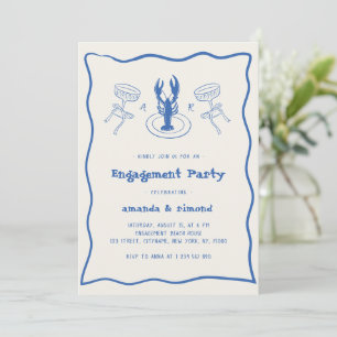 Hand Drawn Cocktail & Lobster Engagement Party Invitation