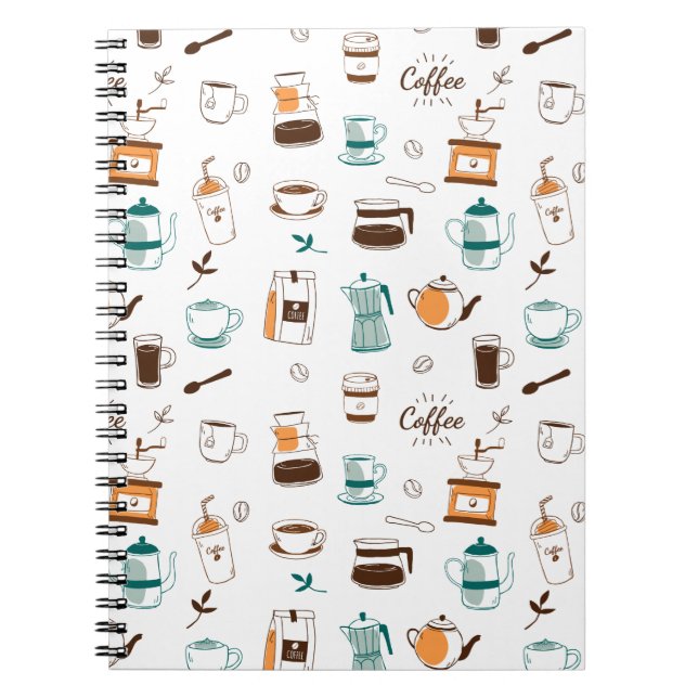 Hand Drawn Coffee and Cafe Pattern Notebook (Front)