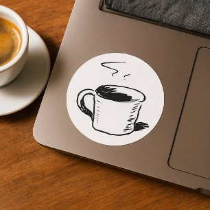 Hand Drawn Coffee Mug Sketch Minimalist Classic Round Sticker