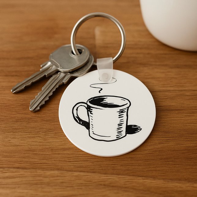 Hand Drawn Coffee Mug Sketch Minimalist Key Ring (Creator Uploaded)