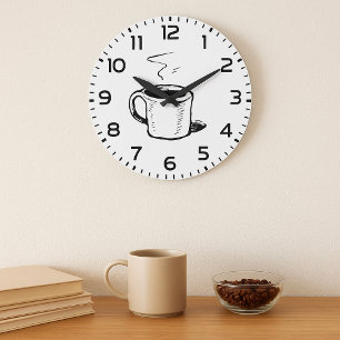 Hand Drawn Coffee Mug Sketch Minimalist Large Clock
