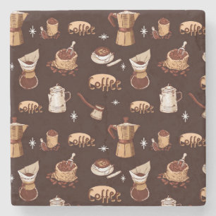 Hand Drawn Coffee Pot, Beans & Cup Stone Coaster