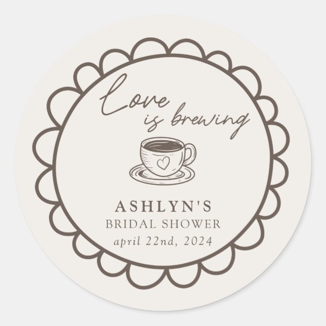 Hand Drawn Coffee Theme Bridal Shower Sticker (Front)