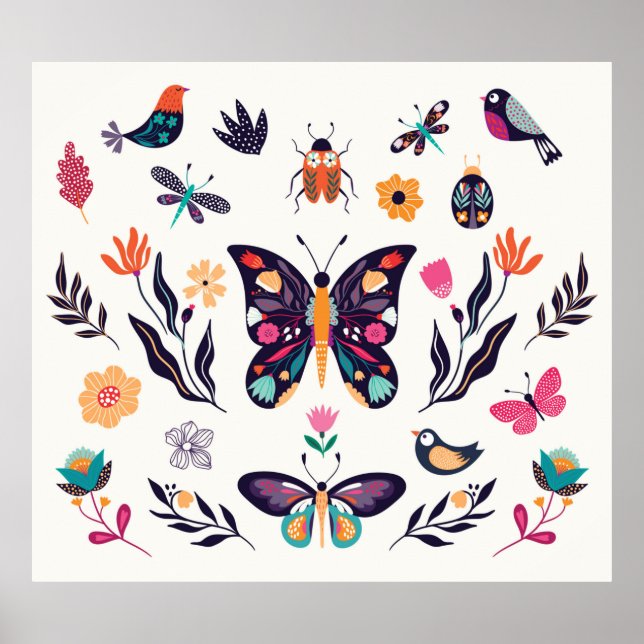 Hand drawn collection of spring summer elements wi poster (Front)