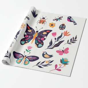 Hand drawn collection of spring summer elements wi wrapping paper
