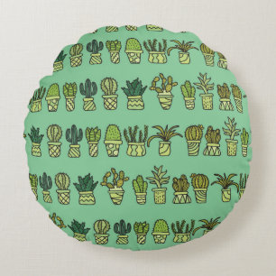 Hand-drawn collection with cactus doodles. Plants  Round Cushion