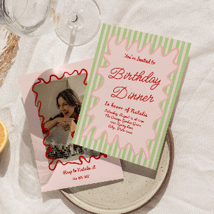 Hand Drawn Colorful Stripes Photo Birthday Dinner Invitation