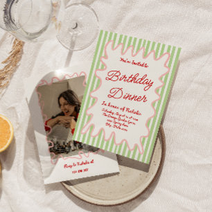 Hand Drawn Colorful Stripes Photo Birthday Dinner Invitation