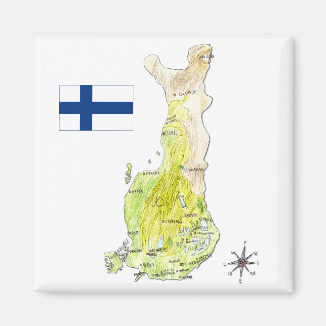 Hand Drawn Colour Map of Finland Magnet (Front)