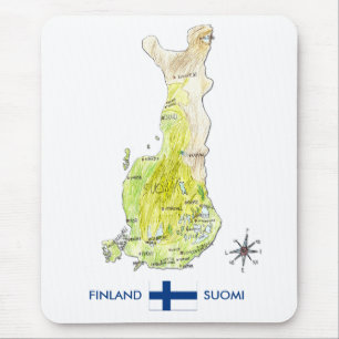 Hand Drawn Colour Map of Finland Mousepad