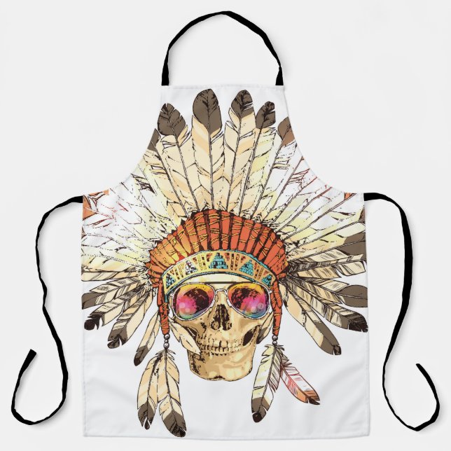 Hand Drawn Colour Native American Indian Headdress Apron (Front)