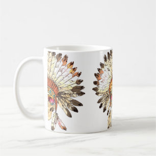 Hand Drawn Colour Native American Indian Headdress Coffee Mug