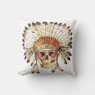 Hand Drawn Colour Native American Indian Headdress Cushion