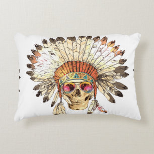Hand Drawn Colour Native American Indian Headdress Decorative Cushion