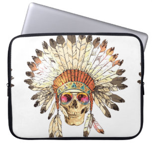 Hand Drawn Colour Native American Indian Headdress Laptop Sleeve
