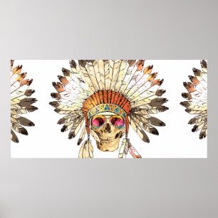 Hand Drawn Colour Native American Indian Headdress Poster