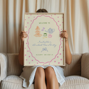 Hand Drawn Colourful Bridal Tea Party Welcome Poster