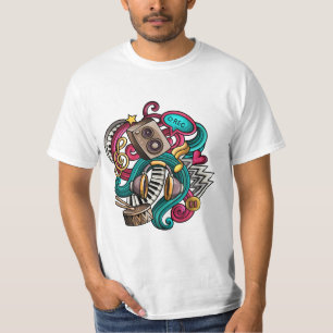 Hand-Drawn Colourful Doodle Music Illustration T-Shirt