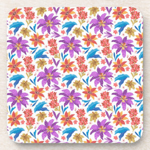 Hand Drawn Colourful Exotic Floral Pattern-70703 Coaster