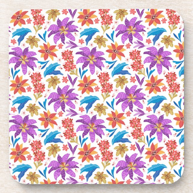 Hand Drawn Colourful Exotic Floral Pattern-70703 Coaster (Front)