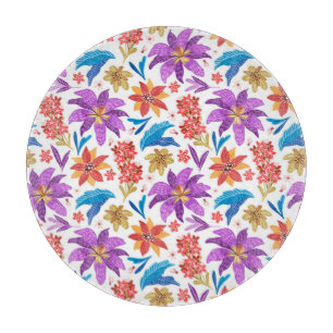 Hand Drawn Colourful Exotic Floral Pattern-70703 Cutting Board