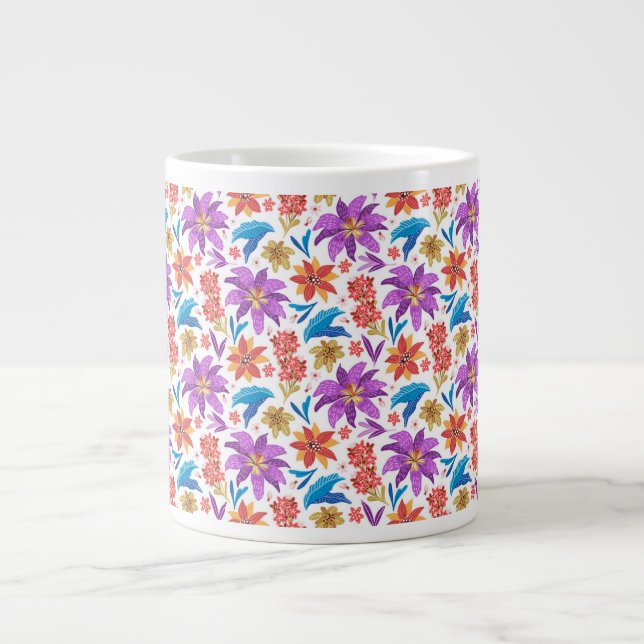 Hand Drawn Colourful Exotic Floral Pattern-70703 Large Coffee Mug (Front)