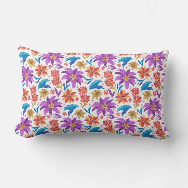 Hand Drawn Colourful Exotic Floral Pattern-70703 Lumbar Cushion (Front)