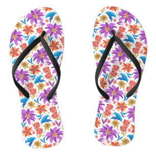 Hand Drawn Colourful Exotic Floral Pattern-70703 Thongs